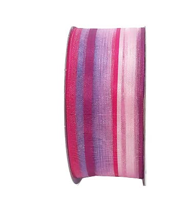 Ruban Rayé Rose vif - 1½ po x 25 Y