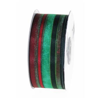 Ruban Rayé Vert et rouge - 1½ po x 25 Y