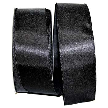 Ruban satin broché avec fil Noir - 2½ po x 50 Y