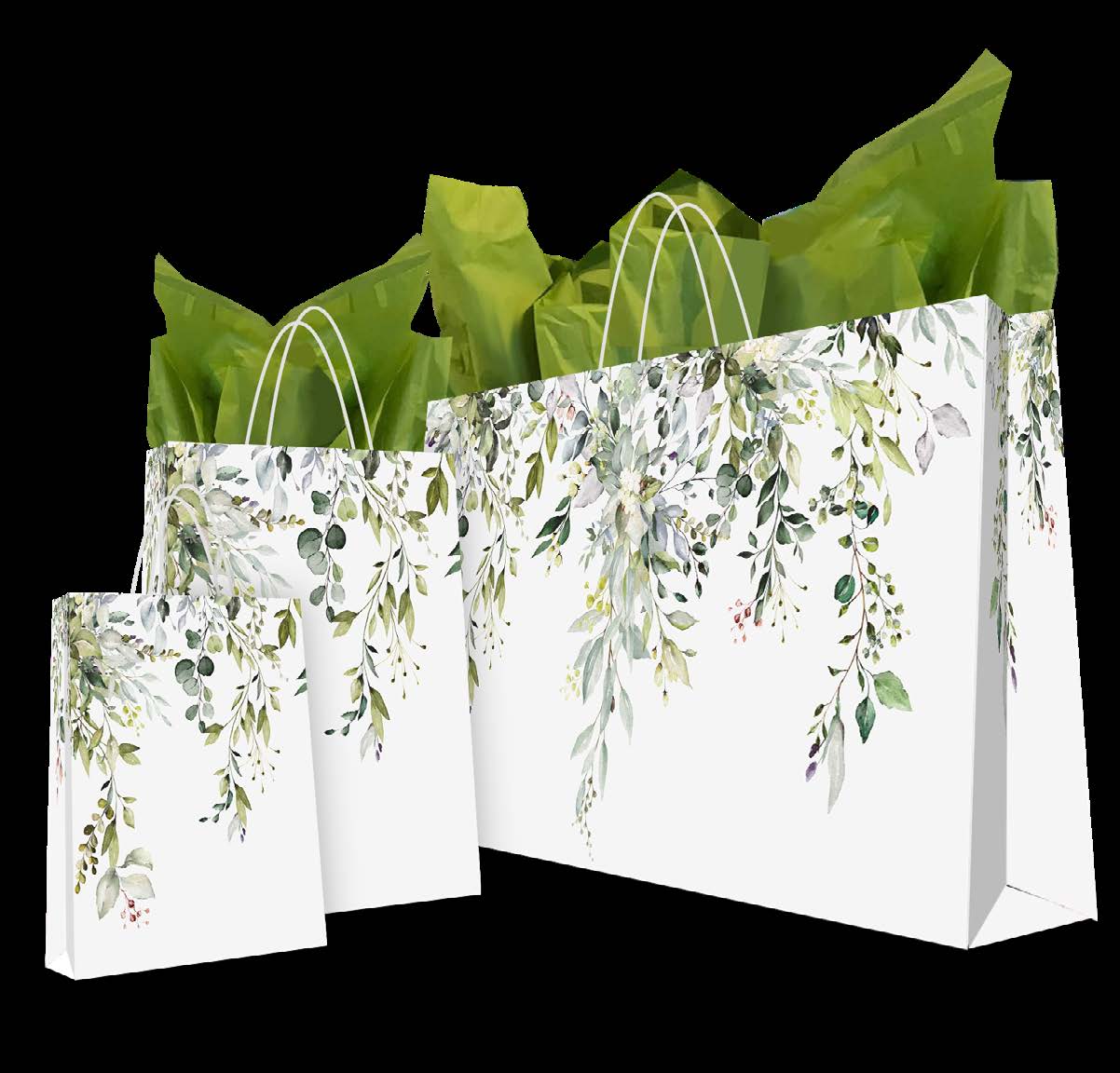 Sac cadeau Botanic motif Feuillage d'eucalyptus - 16 x 6 x 12 po