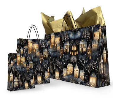 Sac cadeau Classy motif Village enneigé - 8 x 5 x 10 po