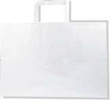 Sac en papier Blanc Ligné / Pinstripe à poignée plate - 10'' x 6'' x 11''